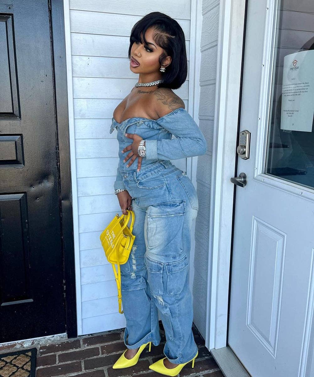 Aria Romance - Wholesale Jumpsuit - Women's - Asymmetric Denim Cardigan Set8