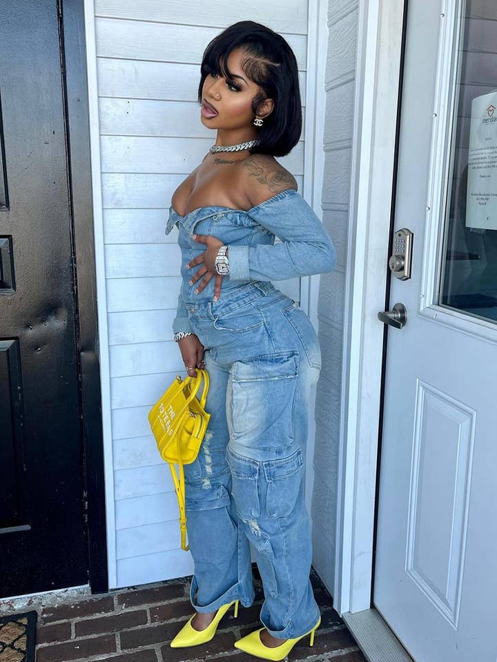 Aria Romance - Wholesale Jumpsuit - Women's - Asymmetric Denim Cardigan Set8