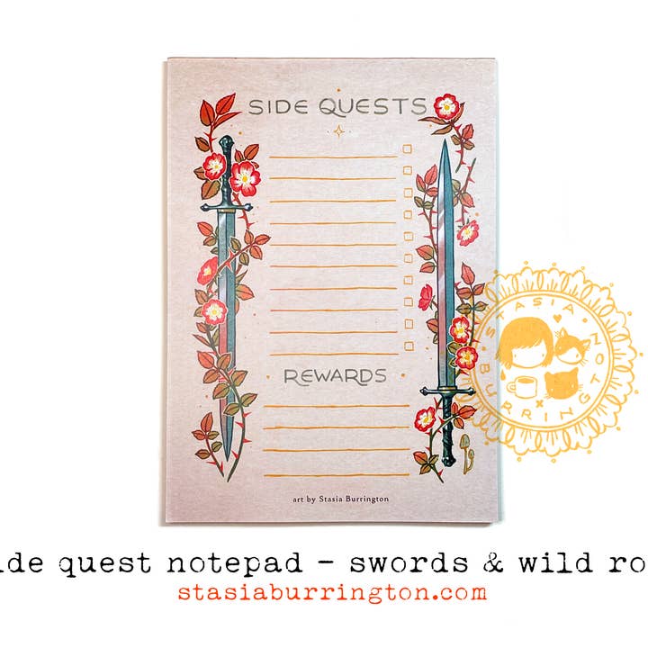 Stasia Burrington Illustration - Wholesale Notepad - Notepad - Side Quests - Swords1
