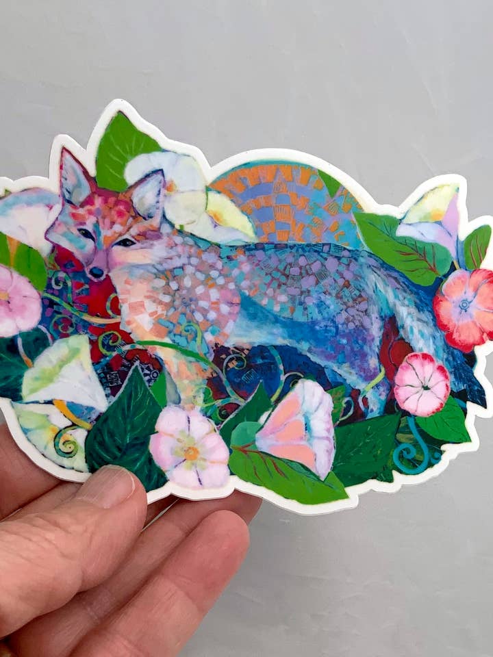 Morning Glory Fox - 5 inch Sticker for wholesale by Jennifer Lommers