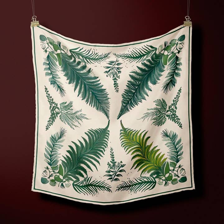 Vintage håndtegnet bregnemønster silketørklæde - designer original - stof og størrelse, der kan tilpasses - tørklæde til kvinder - gave til hende for engroshandel hos SueSilkHK