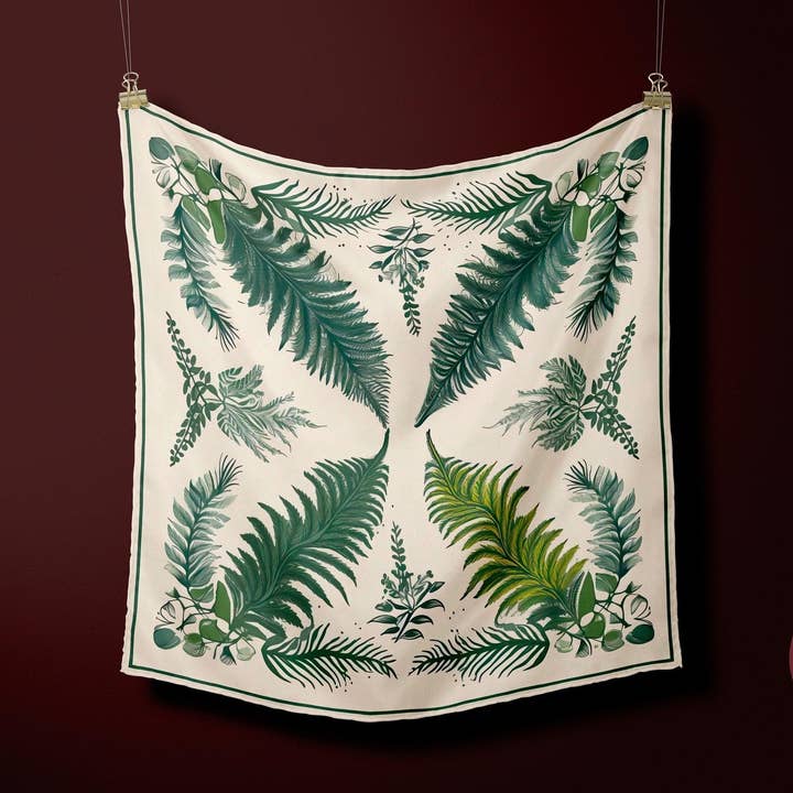 SueSilkHK - Wholesale Scarf - Women's - Vintage Hand-Drawn Fern Pattern Silk Scarf - Designer Original - Customizable Fabric and Size - Women's Scarf - Gift for Her