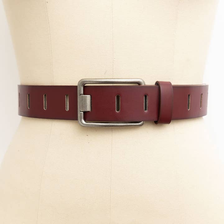 Leto Accessories - Wholesale Belt - Women's - Rectangle Buckle Slit Notch Leather Belt