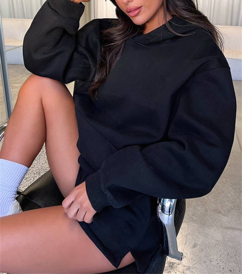 HIDDENBRAND - Wholesale Lounge Set - Women's - basic pocket hoodie &  drawstring short set outfits3