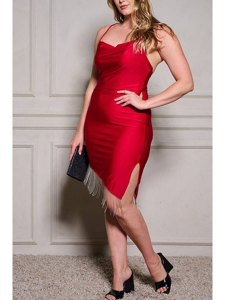 ROUSSEAU – Engroshandel Kjole - Dame – PLUS SIZE BODYCON KJOLE MED HØJ LAV FRYNSER MED ÅBEN RYG