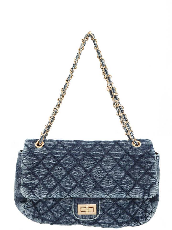 GEWATTEERDE SCHOUDERTAS VAN DENIM 2396 voor wholesale door anbfashion