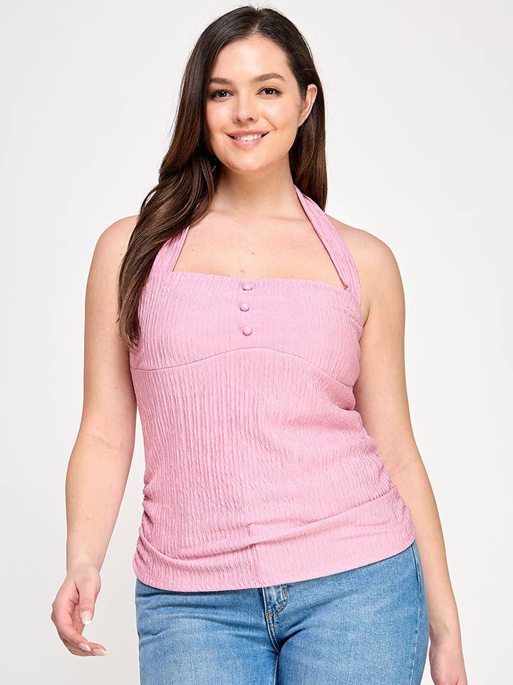 Haute Fox Plus Size & Contemporary - Wholesale Knit Top - Women's - Plus Size Halter Tie Crinkle Knit Top - JK18970-T