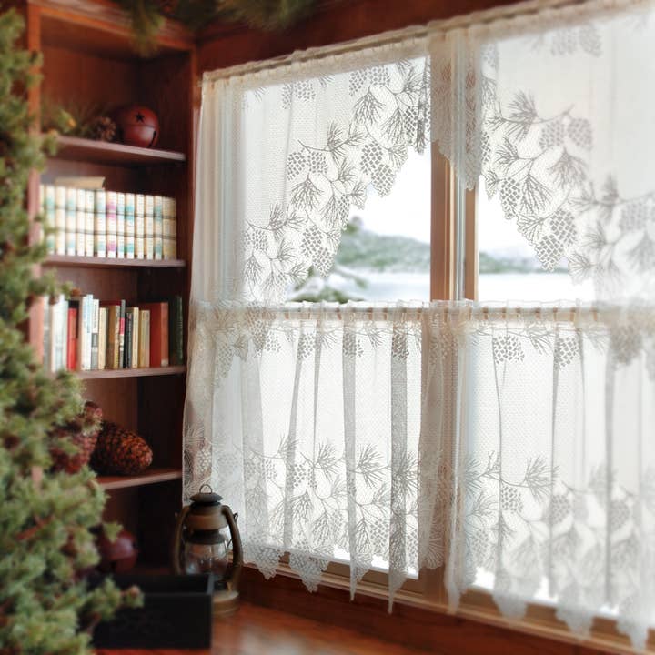 Lodge Christmas Woodland 60x24 Lace Tier Curtain White for wholesale by Heritage Lace