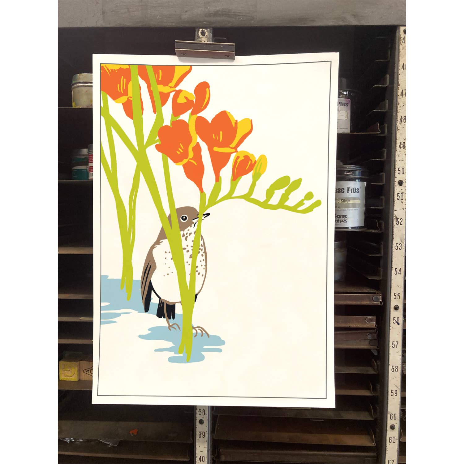 Rigel Paper - Wholesale Art Print - Thrush Bird & Spring Freesia Bulb Flower Art Print1