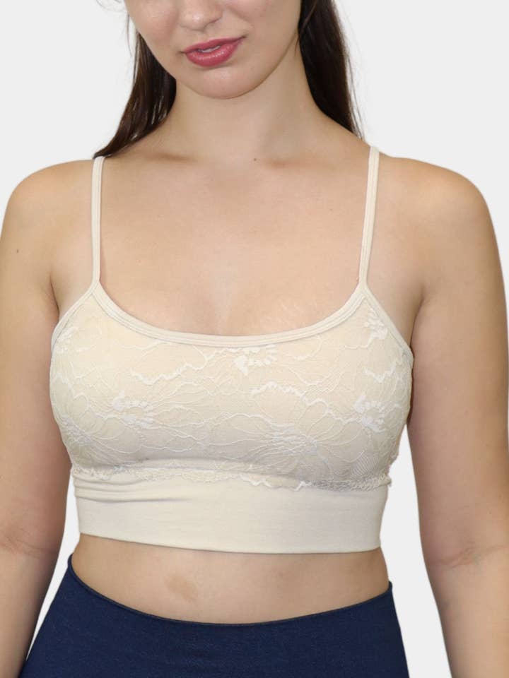 ELIETIAN - Wholesale Bralette - Women's - Spaghetti Strap Bra w/Lace Overlay