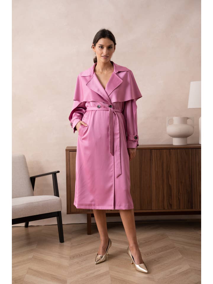 Attentif Paris - Venta al por mayor Gabardina - Mujer - Gabardina larga de satén con cinturón15