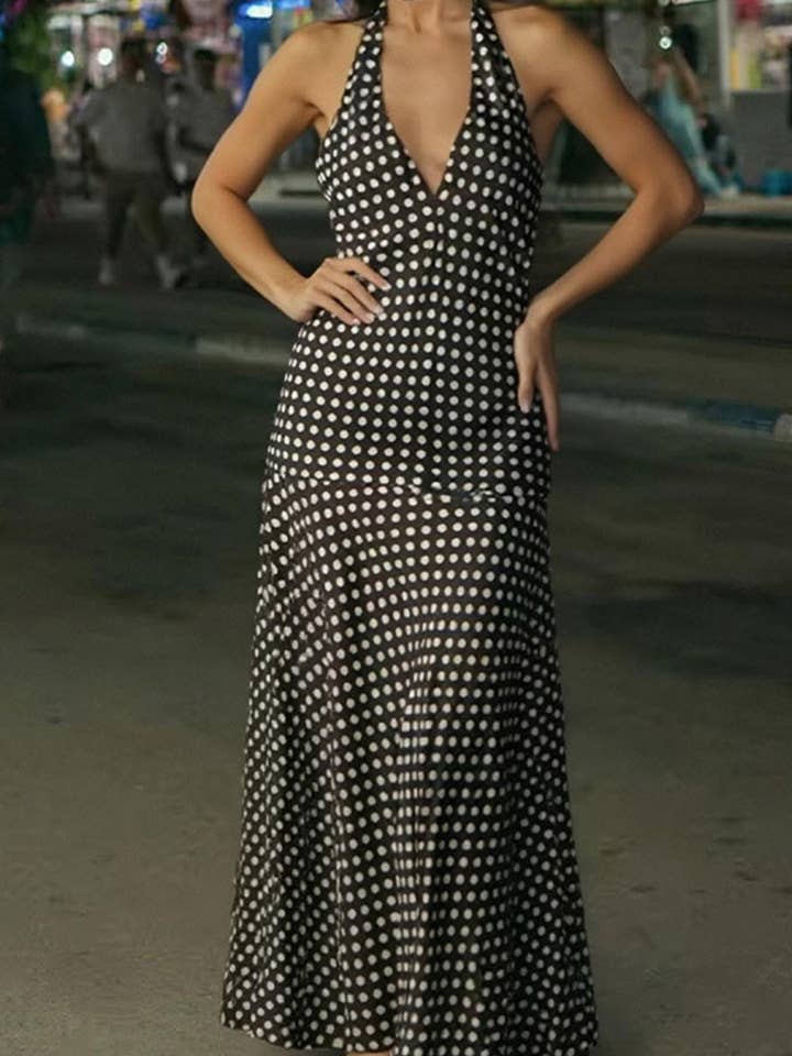 NOIR Robe décontractée à pois à col licou en vente sur Faire