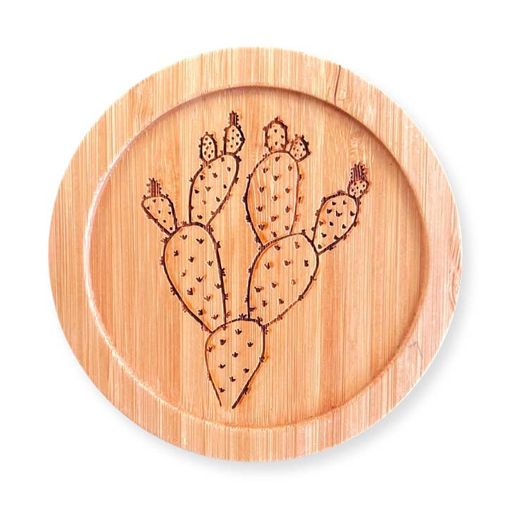 Prickly Pear Cactus Bamboo Coaster - 3.75"x3.75" for wholesale by Nurelle Creations
