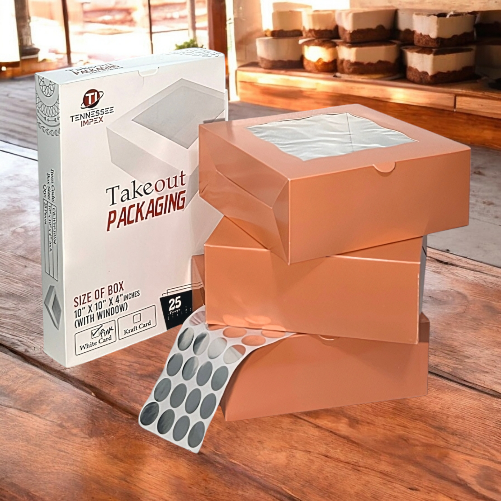 Tennessee IMPEX - Wholesale Cake Stand - Premium Cake Boxes with Clear Window (Baby Pink) Color2