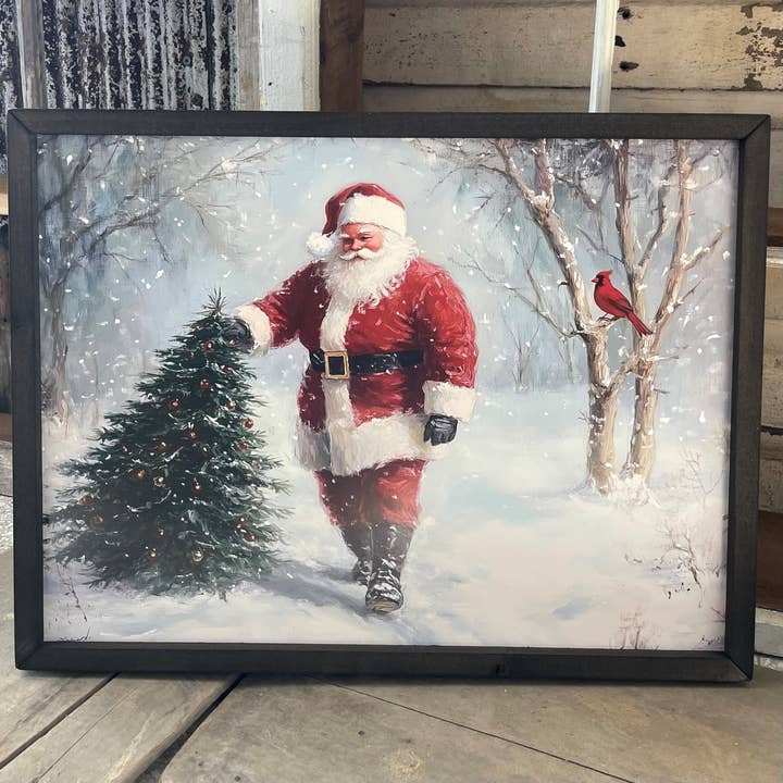 HMK114 Santa Tree Cardinal Box Frame for wholesale by JanMichaels Art & Home