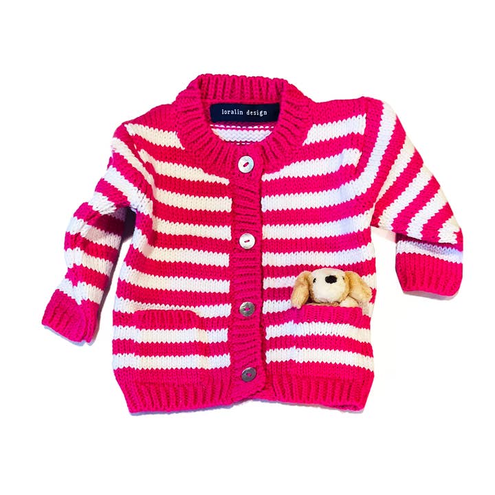 Cárdigan de perro a rayas rosa intenso para venta al por mayor de Loralin Design