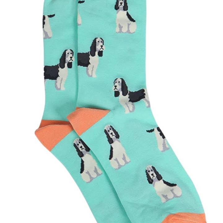 Sock Talk bambustrumpor med spanielhund för herr, gröna för wholesale av Sock Talk