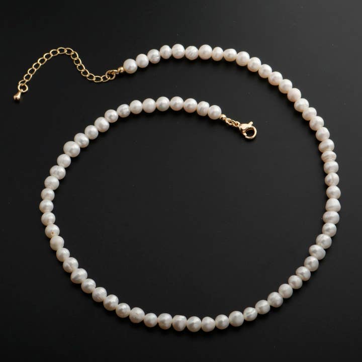 Aim Eternal - Wholesale Beaded/Pearl Necklace - Classic Round Pearl Necklace White Fresh Water Pearl Necklace, Natural Freshwater Pearl, Genuine Pearls Wedding Bridal Jewelry WA-333