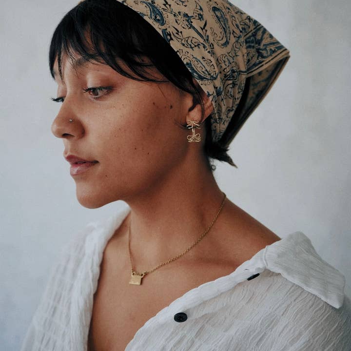 White Lotus Fashions - Vendita all'ingrosso Bandana - Donna - Bandana in Cotone Kalamkari - Paisley Blu (KK1412)3