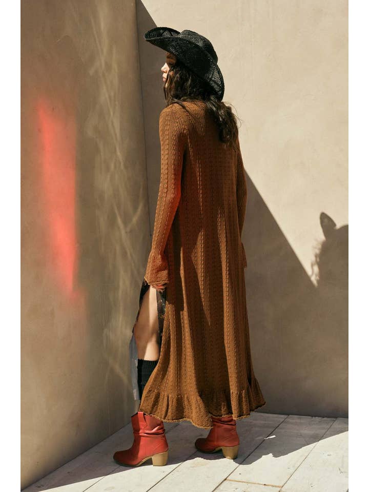 Promesa USA – Engroshandel Cardigan - Dame – Pointelle ribstrikket cardigan med trompetærmer5