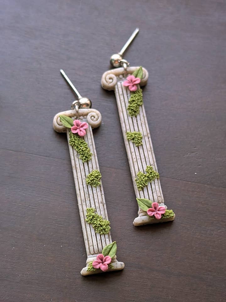 Floral Mossy Columns Dangle Earrings for wholesale by The Midnight Glen