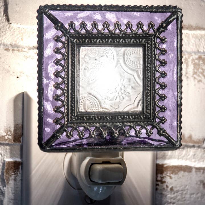Ntl 212 Purple Night Light with Filigree Trim for wholesale by J Devlin Glass Art & Bert Anderson Collection