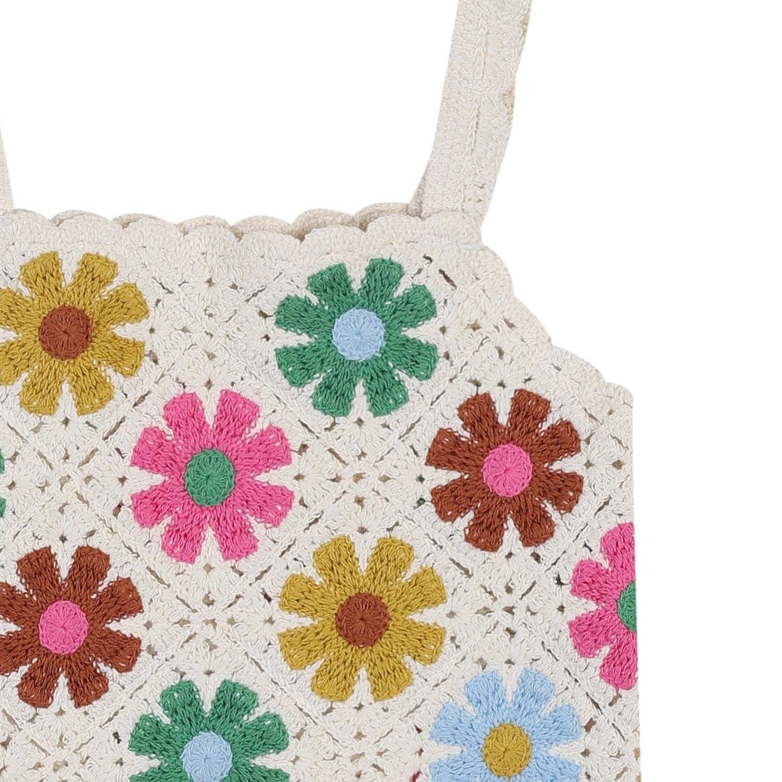 ToTo Heros - Wholesale Knit Top - Kids - Gia Floral Pattern Crocheted Cropped Knit Vest3