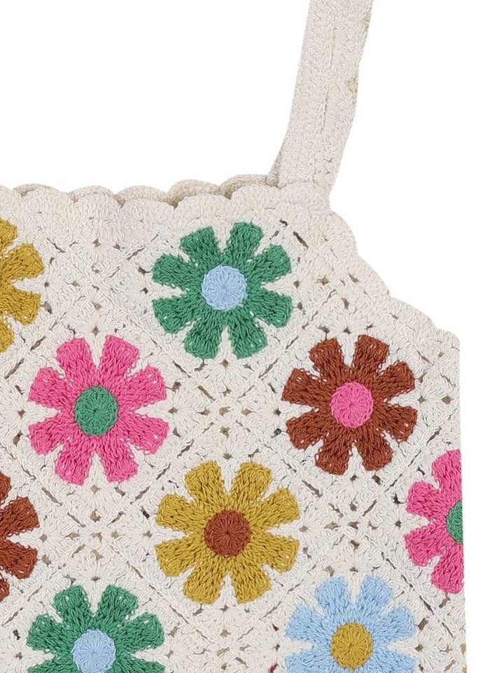 ToTo Heros - Wholesale Knit Top - Kids - Gia Floral Pattern Crocheted Cropped Knit Vest3