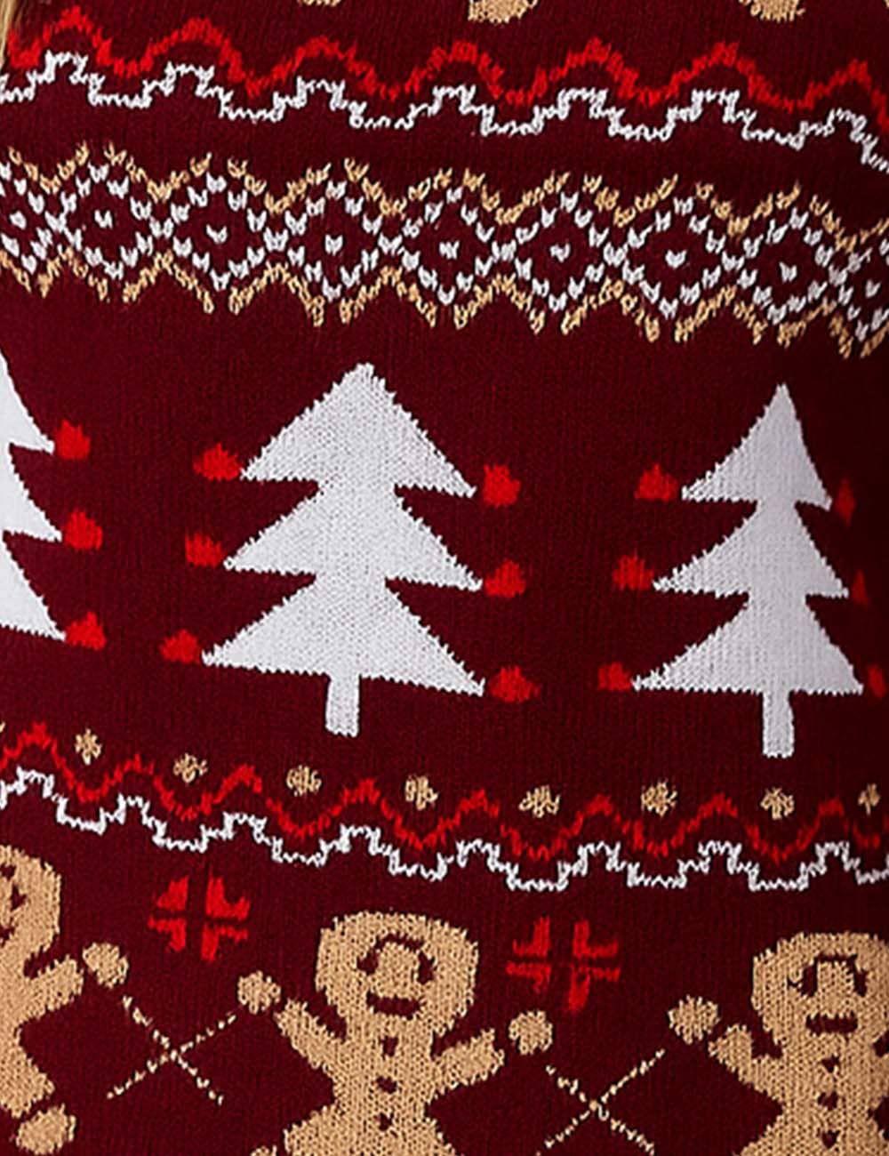 Burgundy Ladies Multi Color Christmas Jacquard Pattern Pullover Sweater for wholesale on Faire2