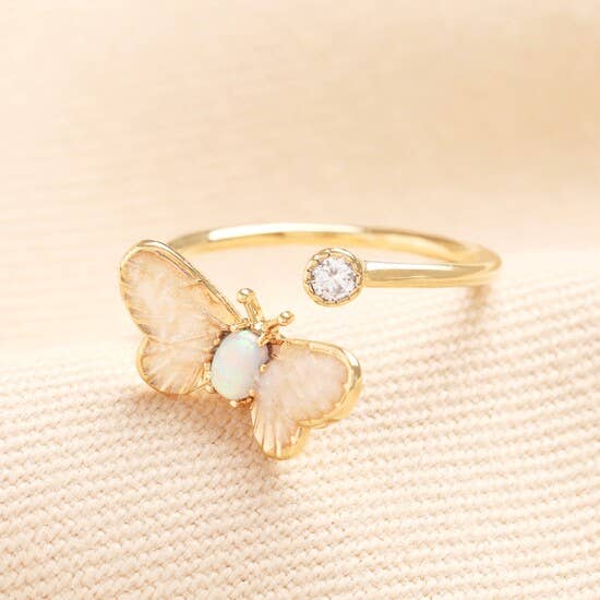 Gold Opal Adjustable Butterfly Ring for wholesale by Lisa Angel