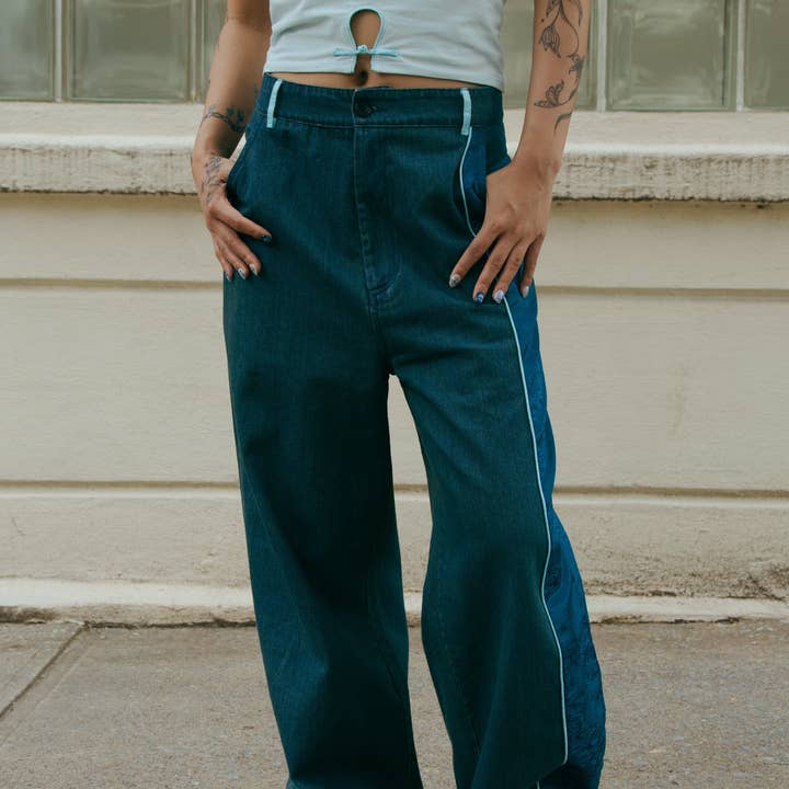 Wang Patch Denim Wide Leg Pants for wholesale by DAWANG