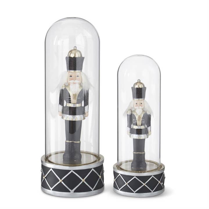 RC Home Decor - Wholesale Christmas decoration - Set of 2 Black & Gold Nutcracker Soldiers Under Glass Cloche – Elegant Christmas Décor1