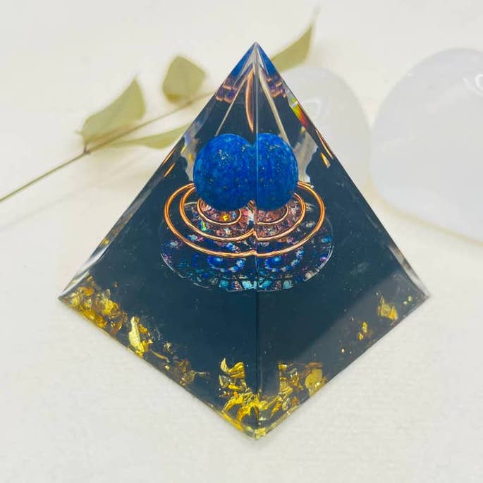 Lapis Lazuli Obsidian Orgone Pyramid for wholesale by GemMeet