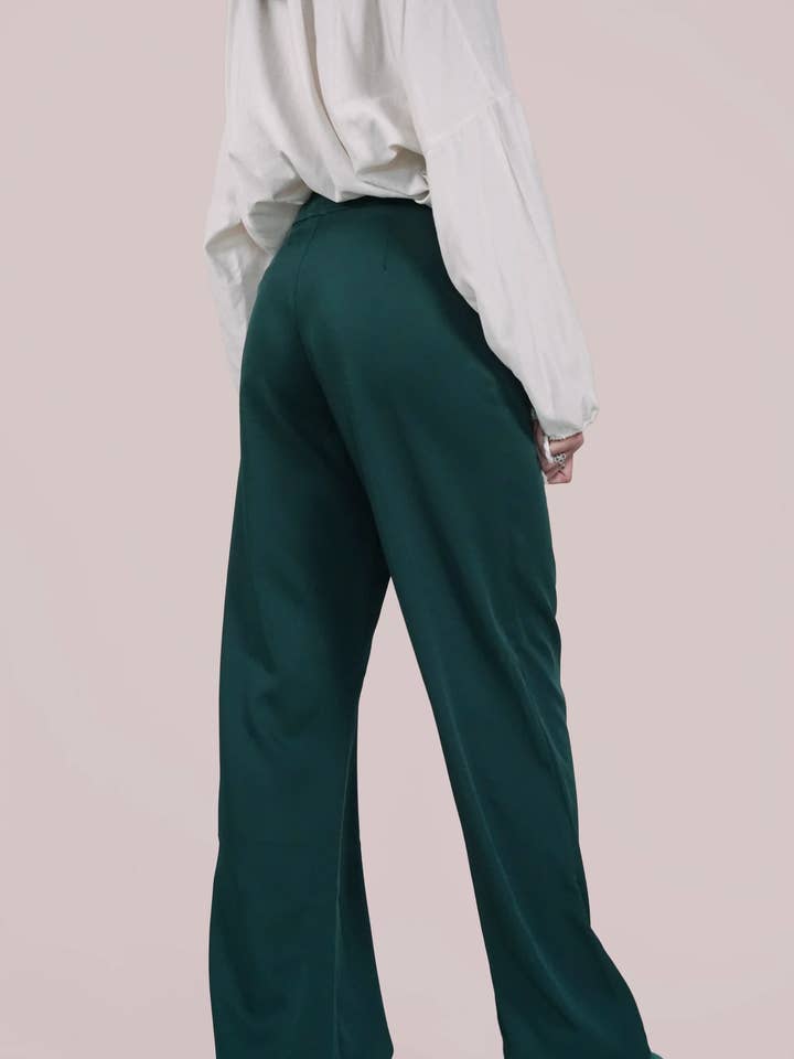 Pantalones de cintura alta de gabardina verde para venta al por mayor de Lacerf