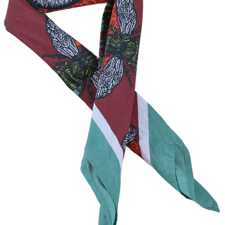 Hearth and Harrow - Wholesale Bandana - Unisex - Honeybee Bandana - 100% Cotton - Red and Teal - Hand Printed6