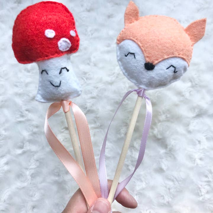 Forest Friends Magic Wands- Fox or Mushroom for wholesale by Charley & Ruth Designs