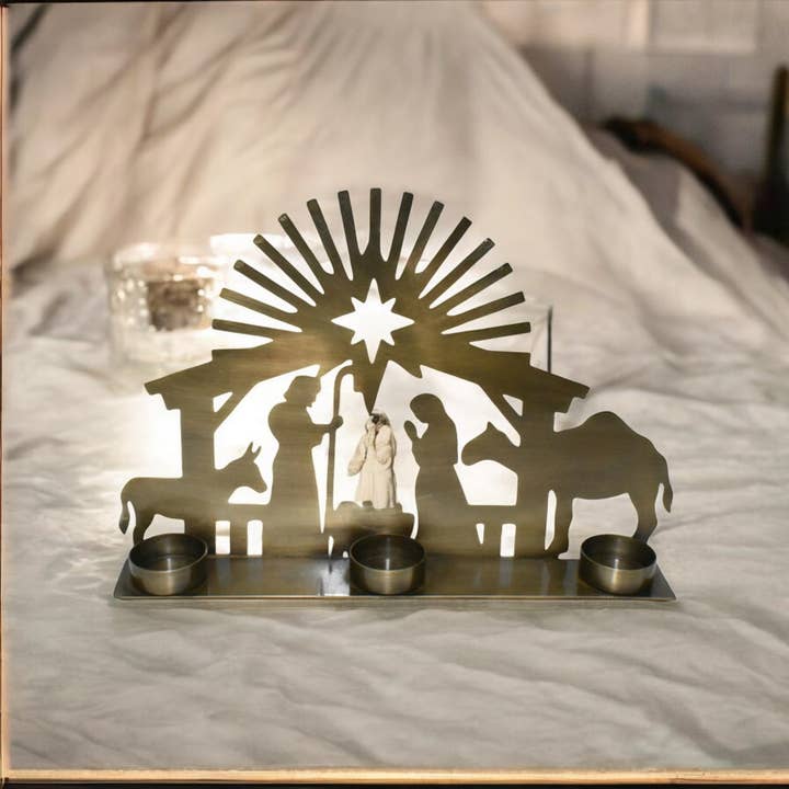 The Fair Share - Wholesale Nativity scene decor - Nativity Scene Triple T-Light Holder 1