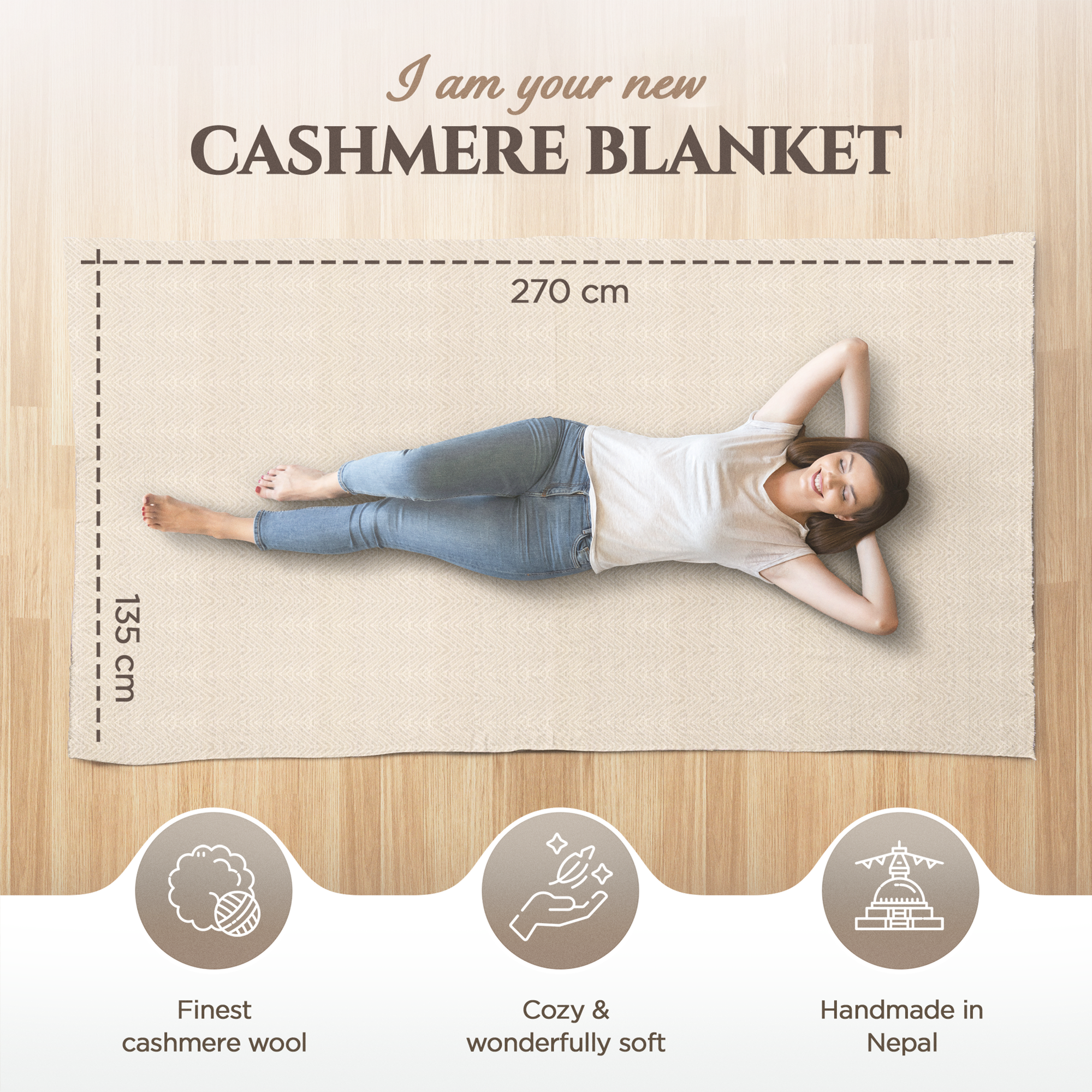 yanopurna - Wholesale Throw Blanket - Cashmere blanket with large herringbone - white-grey1