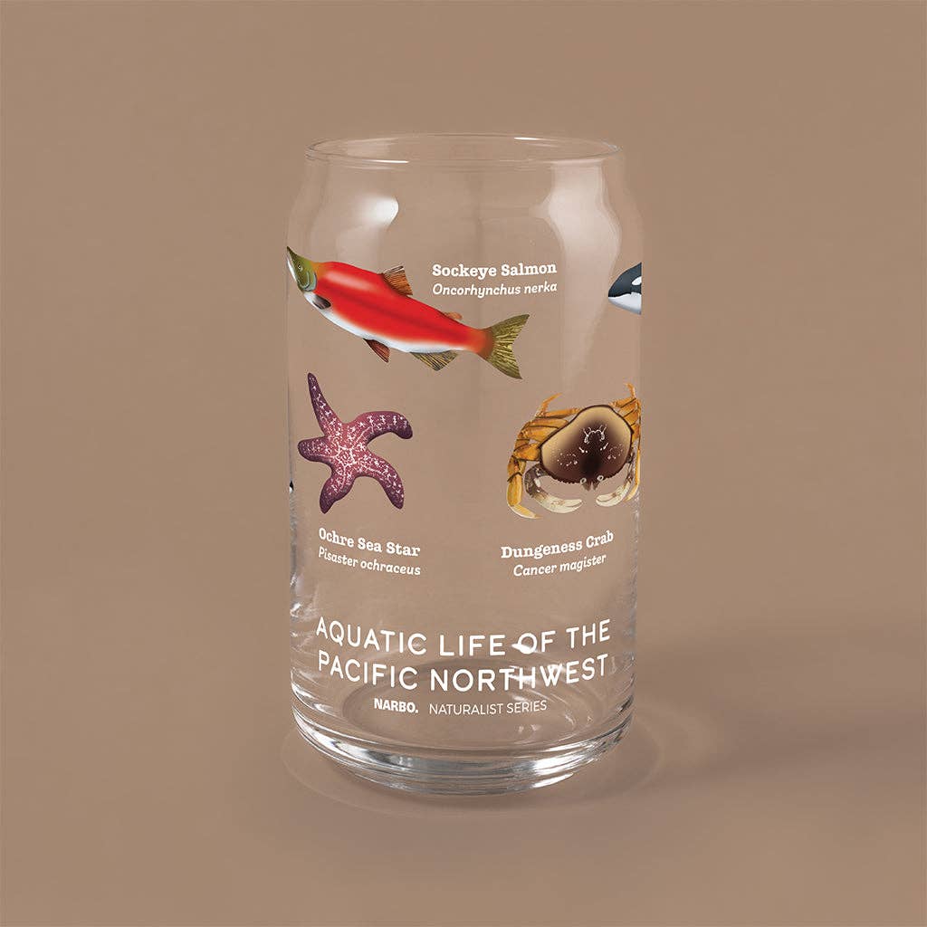 NARBO - Wholesale Drinking Glass/Cup - THE CAN Naturalist - Aquatic Animals of PNW , 16oz1