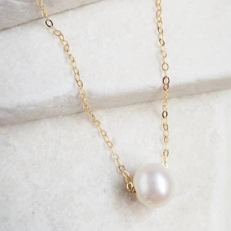 Sosie Designs - Wholesale Pendant/charm necklace - Gold Floating White Pearl Necklace0