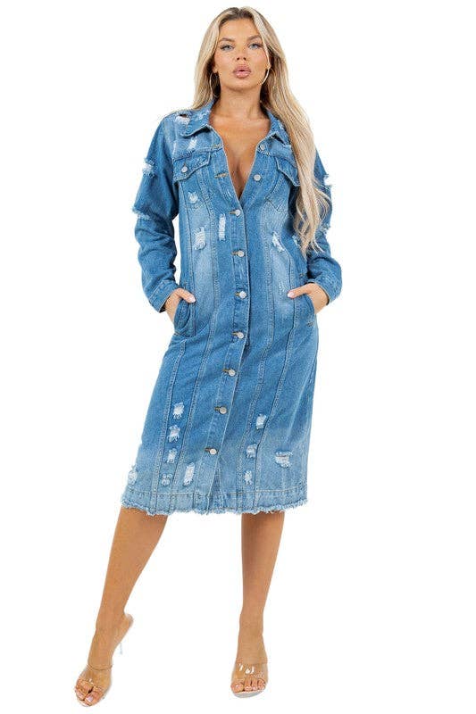 Blue WOMEN FASHION MAXI LONG DENIM JACKET for wholesale on Faire1