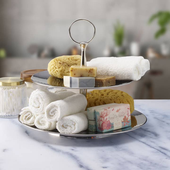 Lifetime Brands Silverwarehouse - Venta al por mayor Bandeja de servir - Servidor de 3 niveles texturizado de acero inoxidable Mikasa3