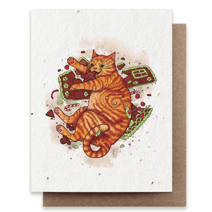 Small Victories - Wholesale Season's Greetings Card - Gingerbread Cat Plantable Herb Seed Card Holiday Winter