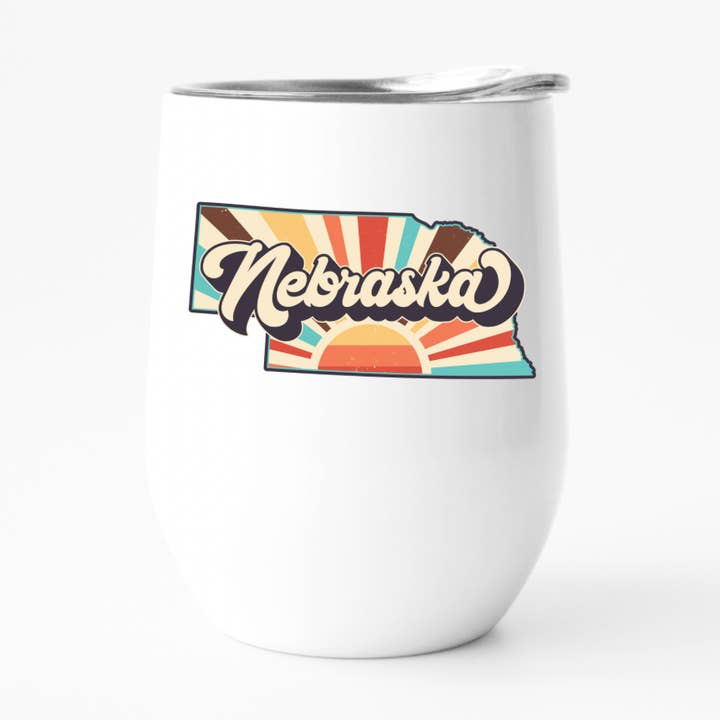 Retro Nebraska Wine Tumbler, State Pride Tumbler for wholesale by Fbombs & Booze