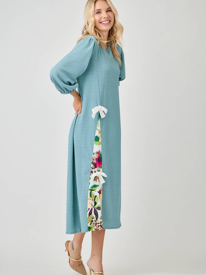 Celeste Clothing - Wholesale Dress - Women's - WOMEN'S MODEST SIDE BOW DRESS WITH PUFF SLEEVES AND POCKETS1