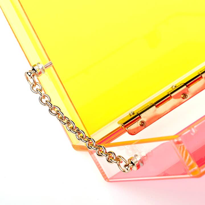 Trendy Neon Two Tone Transparent Acrylic Clutch for wholesale on Faire