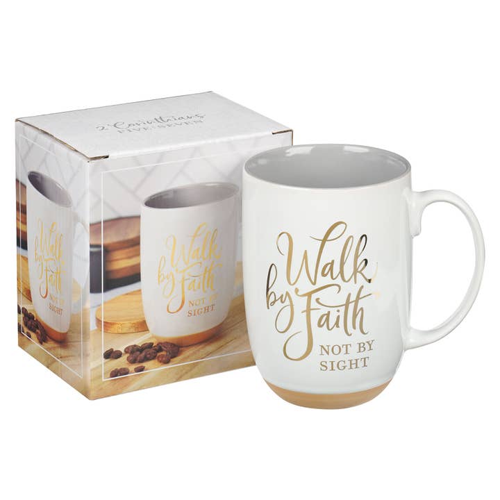 Christian Art Gifts - Wholesale Coffee Mug - Mug White/Gray Walk by Faith 2 Cor. 5:7