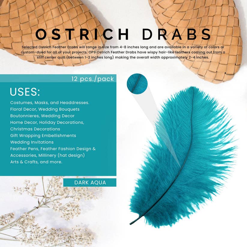 Zucker Feather Products - Wholesale Feathers - Ostrich Feathers 4-8" Drabs - Dark Aqua4