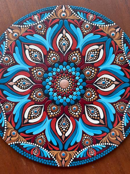 12" Hand Painted Mandala for wholesale by Kim Bader- Hand painted mandalas