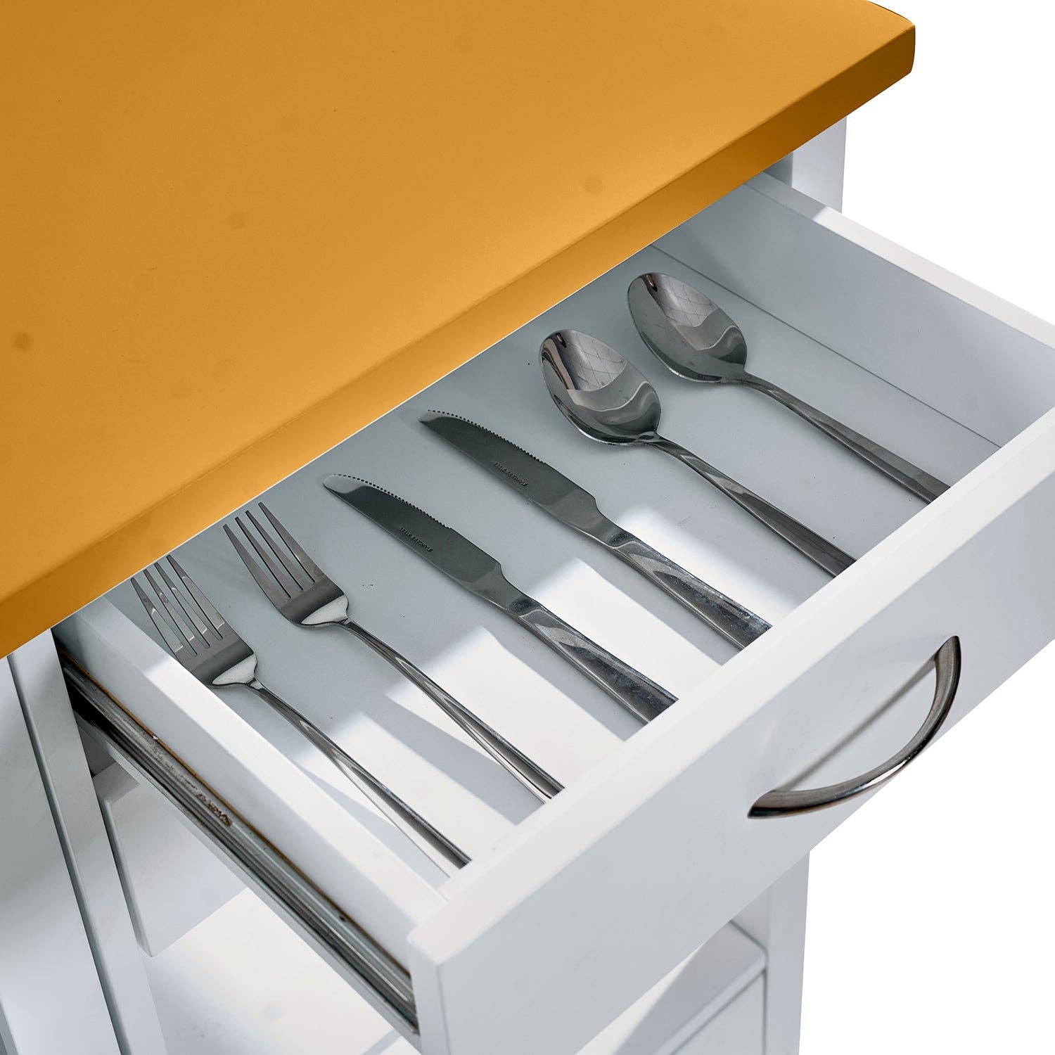 39F Inc. - Wholesale Kitchen Storage/Organizer - White Kitchen Island Cart with Walnut Top and Storage Drawer9